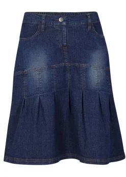 bonprix bonprix Falda vaquera con ribetes y cintura cómoda, corte en A Azul vaquero oscuro New