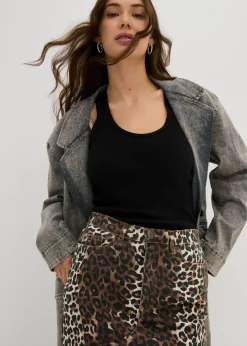 bonprix bonprix Falda vaquera de algodón con elástico estampado leo Discount