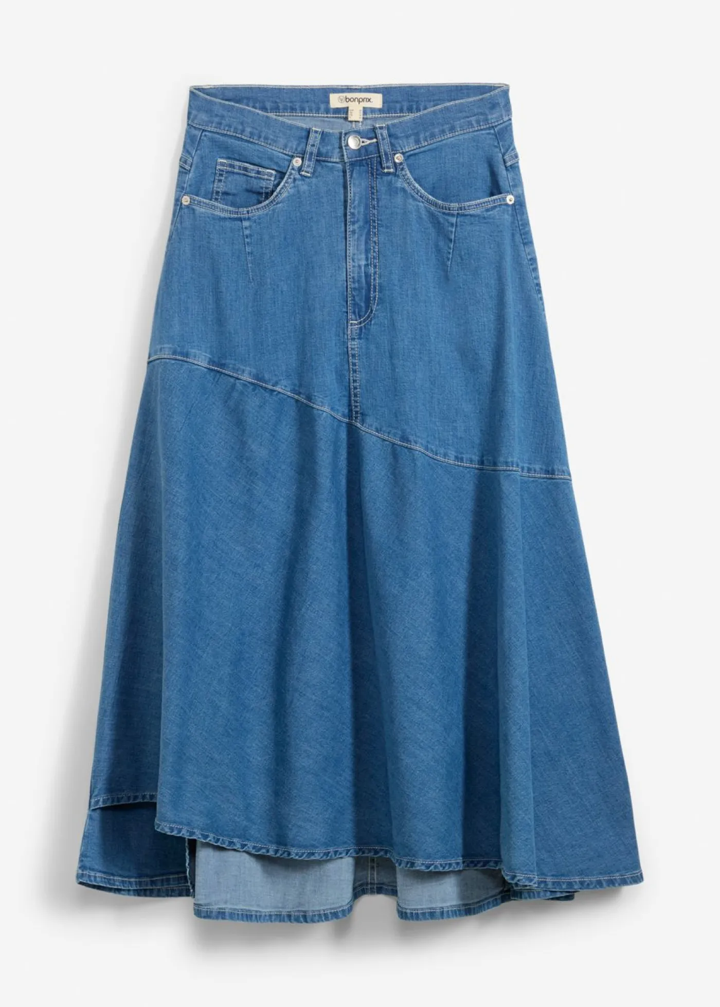 bonprix bonprix Falda vaquera de talle alto y largo midi azul claro denim usado Best