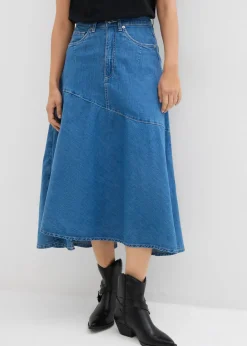 bonprix bonprix Falda vaquera de talle alto y largo midi azul claro denim usado Best