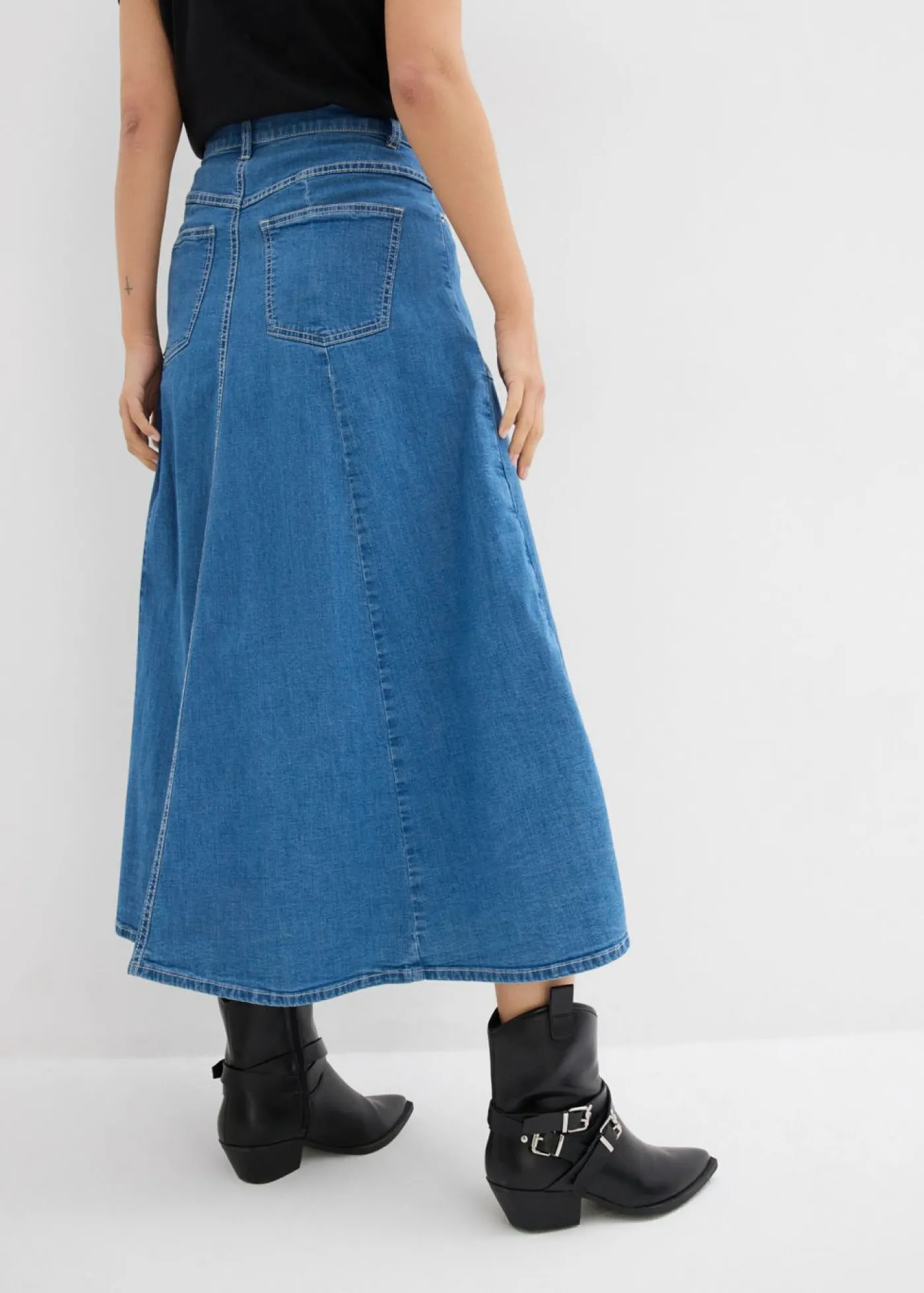 bonprix bonprix Falda vaquera de talle alto y largo midi azul claro denim usado Best