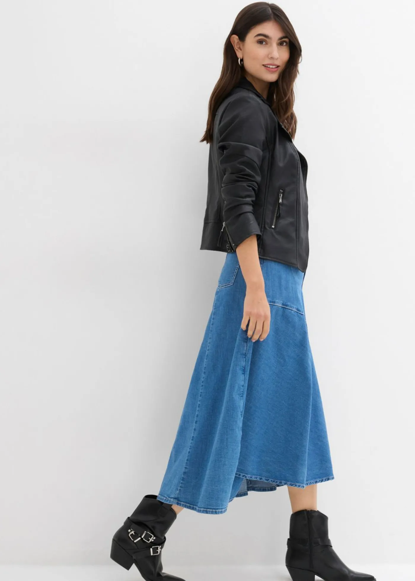 bonprix bonprix Falda vaquera de talle alto y largo midi azul claro denim usado Best