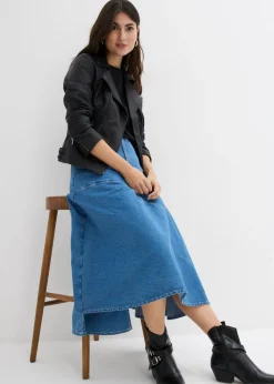 bonprix bonprix Falda vaquera de talle alto y largo midi azul claro denim usado Best