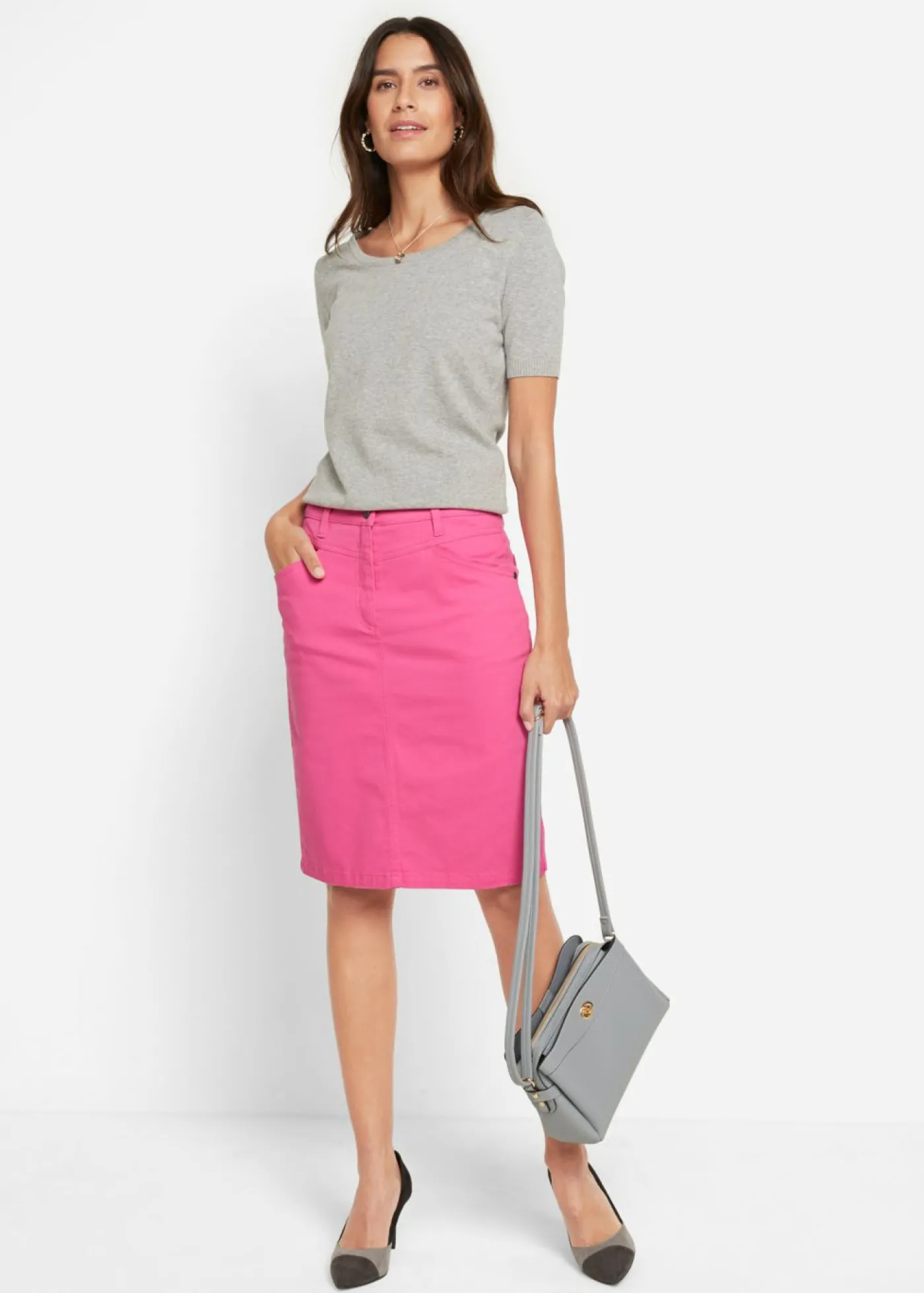bonprix bonprix Falda vaquera elástica rosa azalea Online