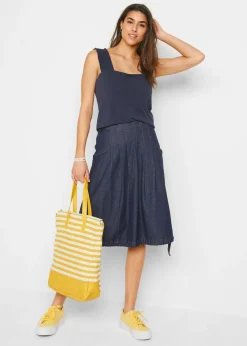 bonprix bonprix Falda vaquera elástica con banda para anudar y cintura cómoda Vaquero oscuro Clearance