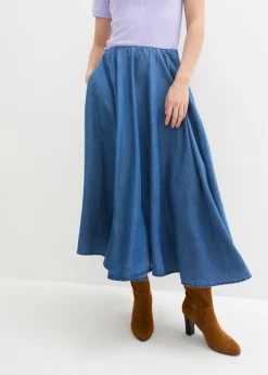 bonprix bonprix Falda vaquera, high waist, cintura cómoda, de algodón orgánico Azul piedra Hot
