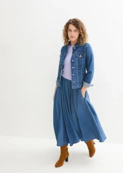 bonprix bonprix Falda vaquera, high waist, cintura cómoda, de algodón orgánico Azul piedra Hot