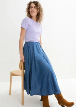 bonprix bonprix Falda vaquera, high waist, cintura cómoda, de algodón orgánico Azul piedra Hot