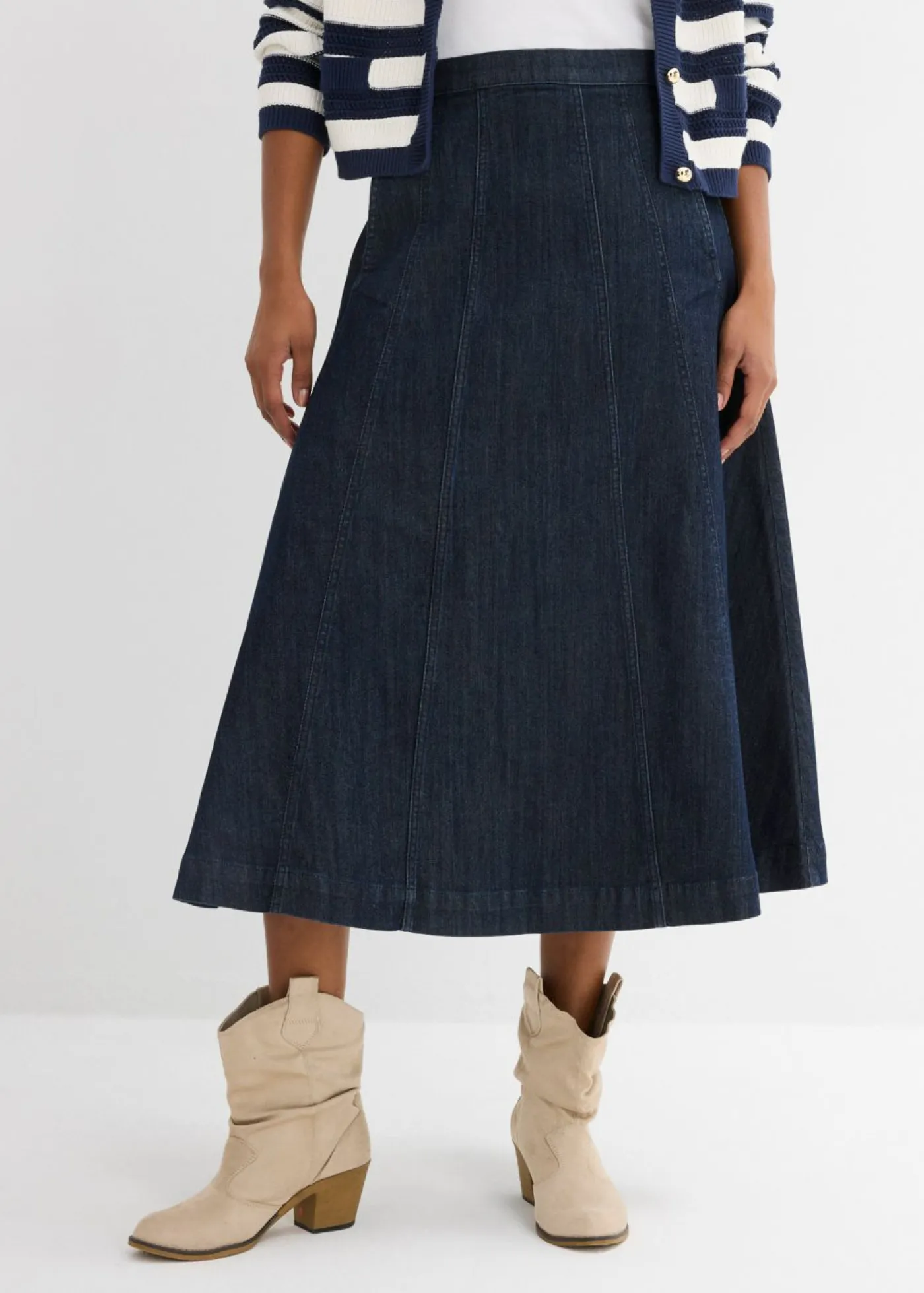 bonprix bonprix Falda vaquera midi Azul oscuro denim Discount