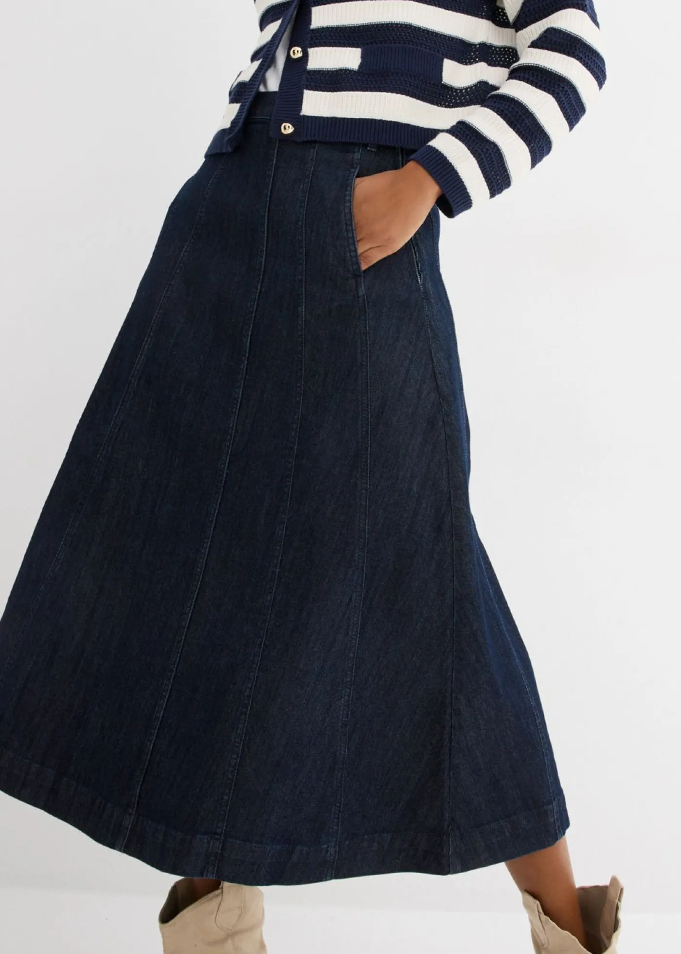 bonprix bonprix Falda vaquera midi Azul oscuro denim Discount