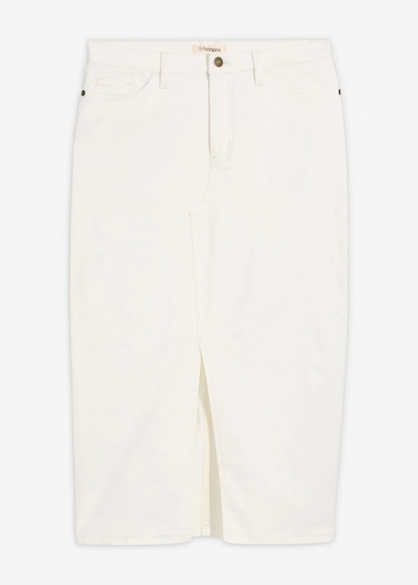 bonprix bonprix Falda vaquera midi Blanco lana Clearance