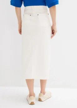 bonprix bonprix Falda vaquera midi Blanco lana Clearance