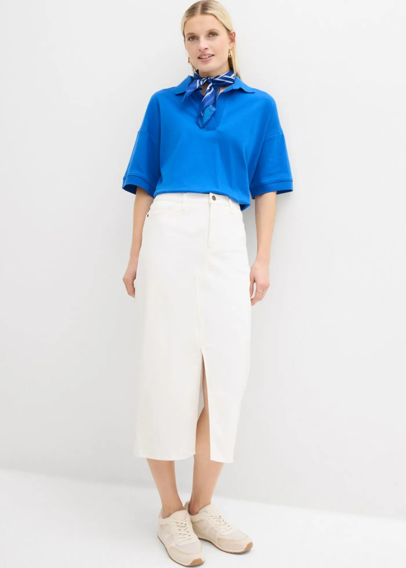 bonprix bonprix Falda vaquera midi Blanco lana Clearance