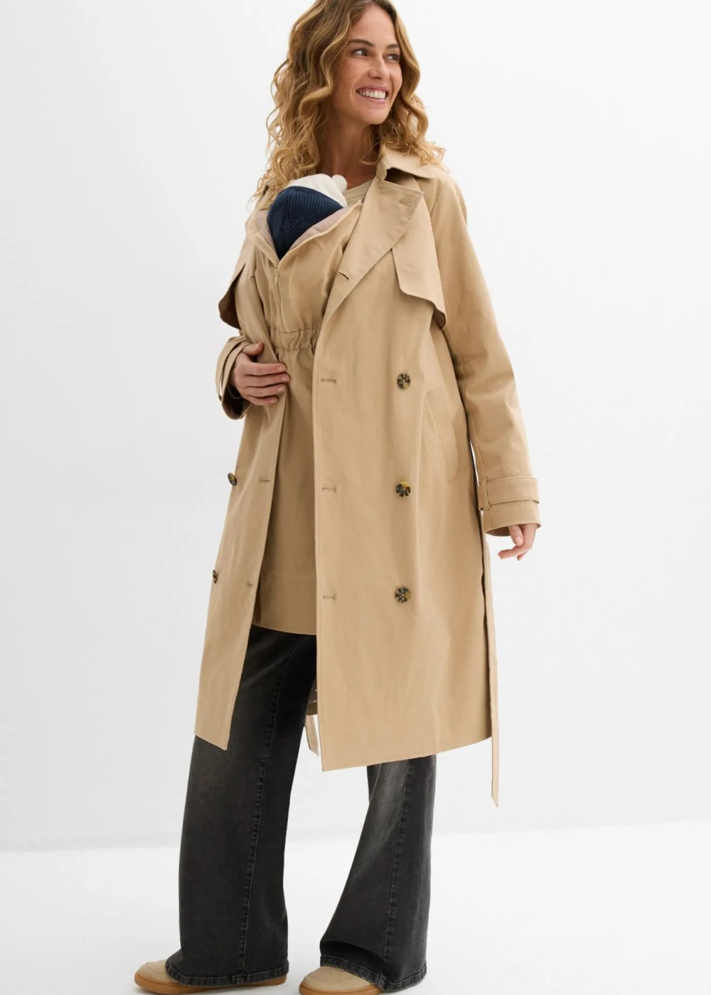 bonprix bonprix Gabardina 3 en 1 con inserto de porteo para durante y después del embarazo Beige pardo New