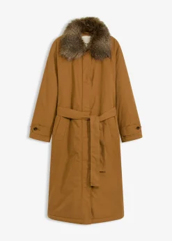 bonprix bonprix Gabardina acolchada con cuello desmontable de pelo Marrón coñac Sale