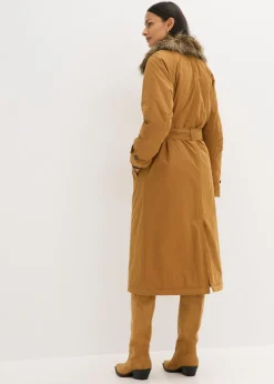 bonprix bonprix Gabardina acolchada con cuello desmontable de pelo Marrón coñac Sale