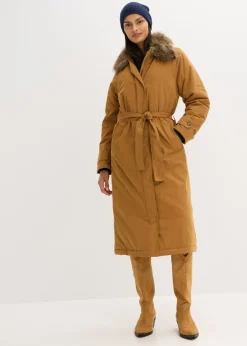 bonprix bonprix Gabardina acolchada con cuello desmontable de pelo Marrón coñac Sale