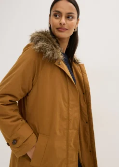 bonprix bonprix Gabardina acolchada con cuello desmontable de pelo Marrón coñac Sale