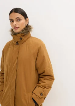 bonprix bonprix Gabardina acolchada con cuello desmontable de pelo Marrón coñac Sale