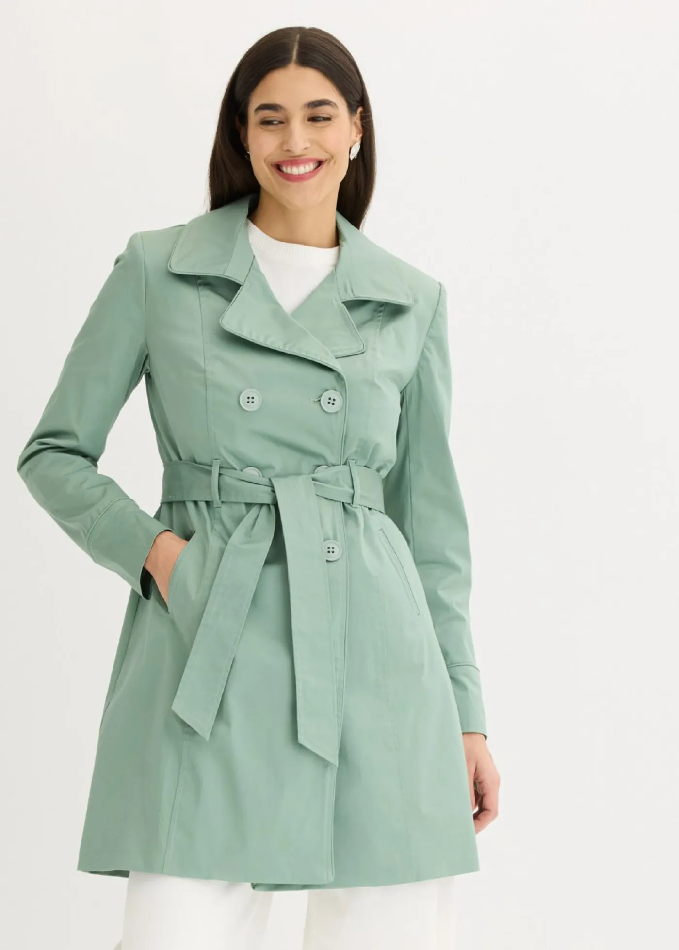 bonprix bonprix Gabardina de algodón verde ahumado New