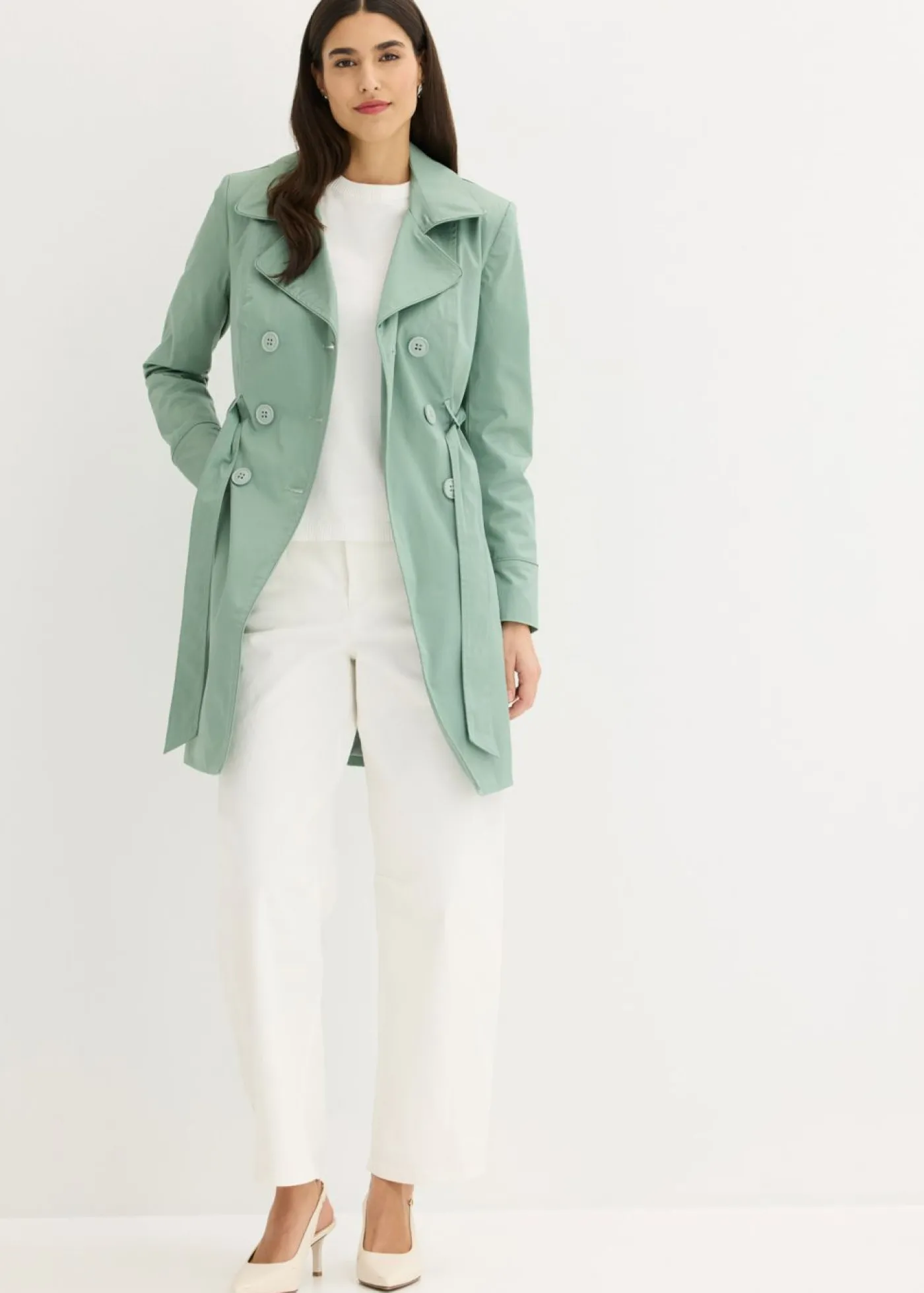 bonprix bonprix Gabardina de algodón verde ahumado New