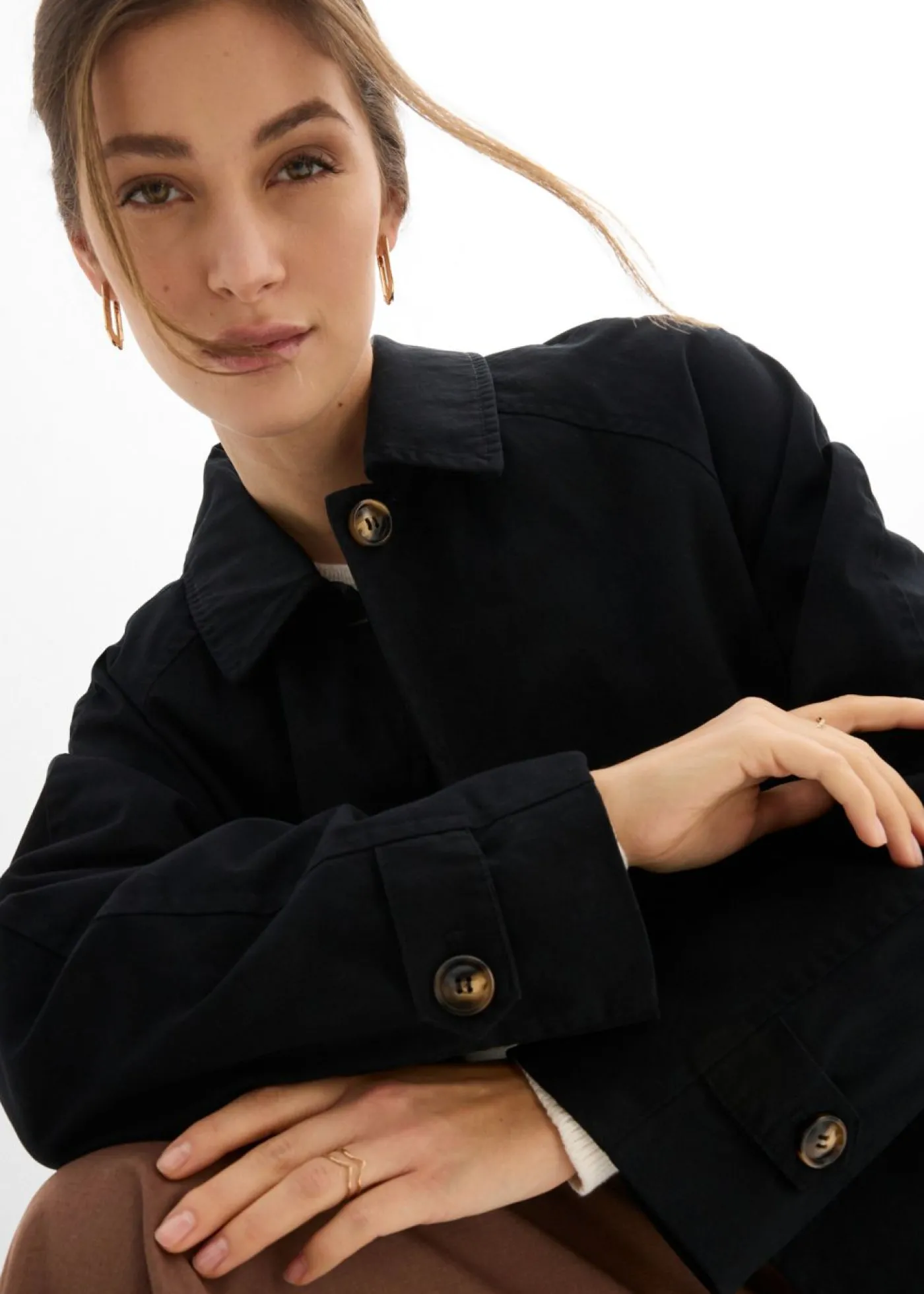 bonprix bonprix Gabardina de botonera sencilla Negro Clearance
