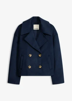 bonprix bonprix Gabardina holgada con aspecto de lana Azul marino Hot