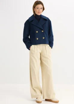 bonprix bonprix Gabardina holgada con aspecto de lana Azul marino Hot