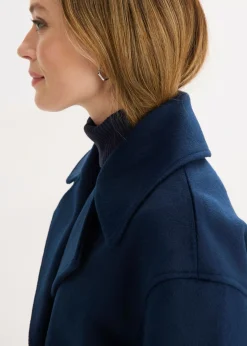 bonprix bonprix Gabardina holgada con aspecto de lana Azul marino Hot