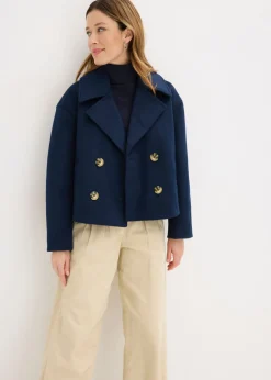 bonprix bonprix Gabardina holgada con aspecto de lana Azul marino Hot