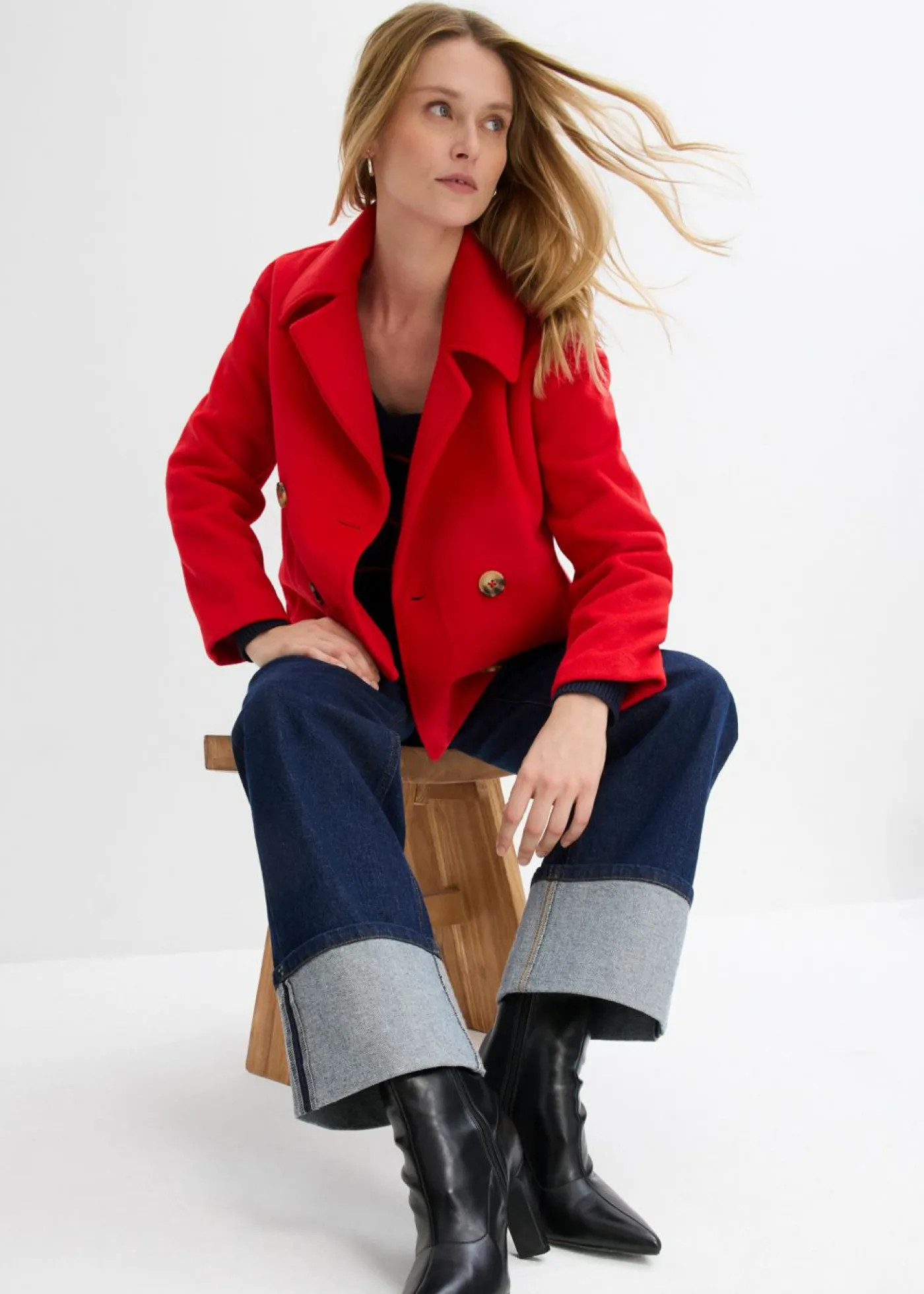 bonprix bonprix Gabardina holgada con aspecto de lana fresa Best