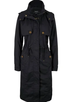 bonprix bonprix Gabardina larga , ajustada en la cintura y ligeramente acolchado con capucha Negro New