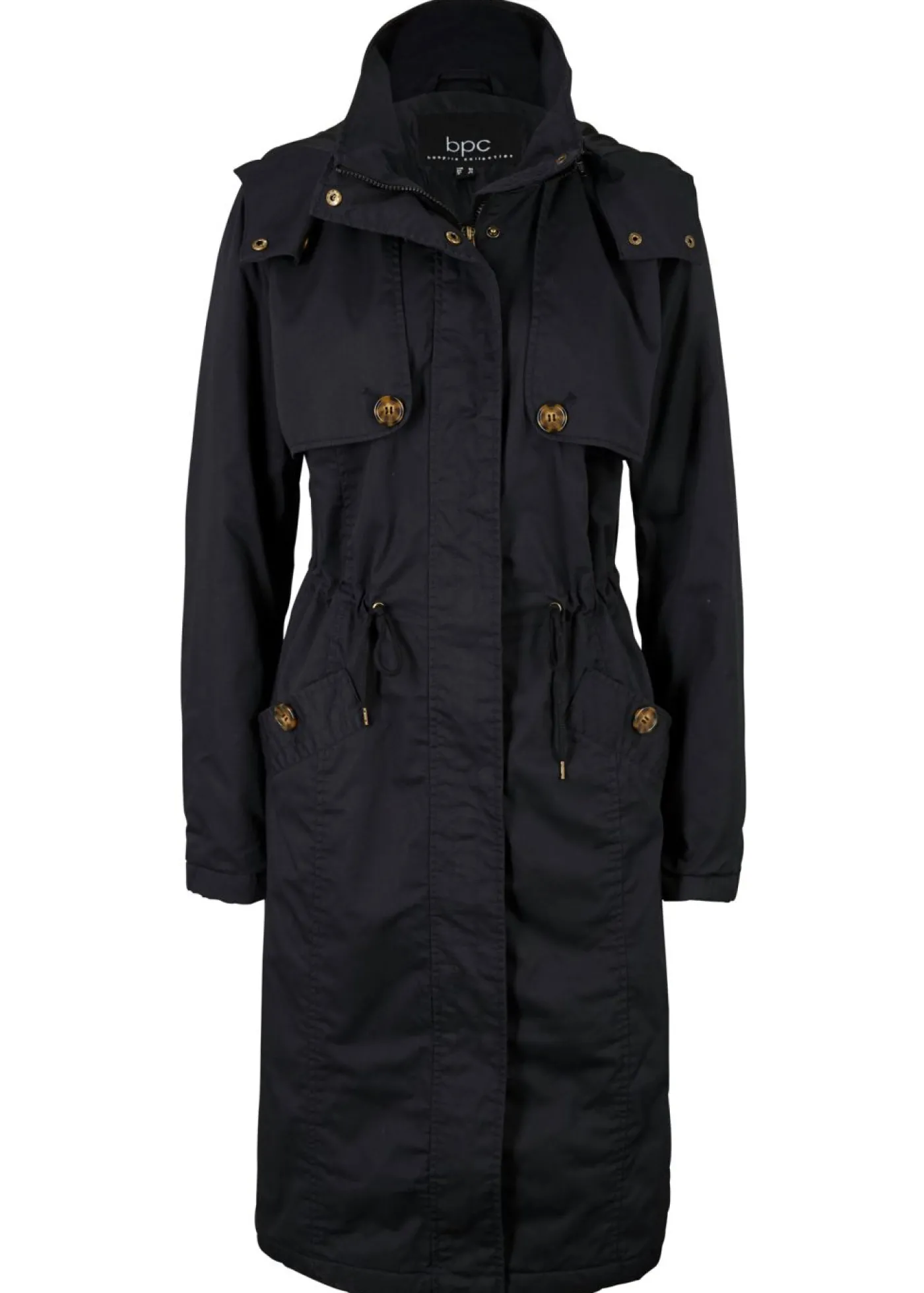 bonprix bonprix Gabardina larga , ajustada en la cintura y ligeramente acolchado con capucha Negro New