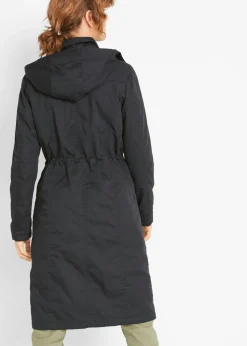 bonprix bonprix Gabardina larga , ajustada en la cintura y ligeramente acolchado con capucha Negro New
