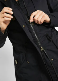 bonprix bonprix Gabardina larga , ajustada en la cintura y ligeramente acolchado con capucha Negro New