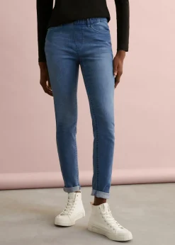 bonprix bonprix Jeggings de talle medio Azul desgastado Online
