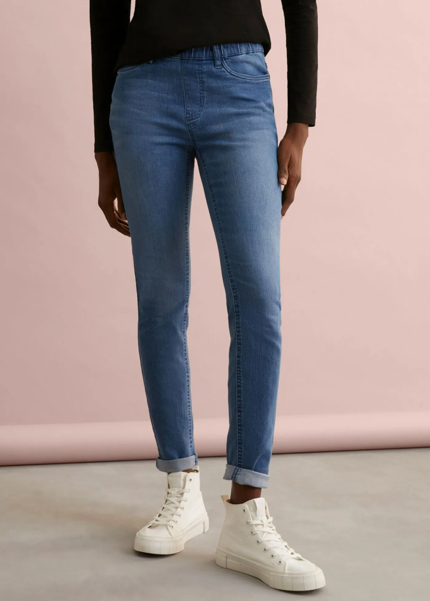 bonprix bonprix Jeggings de talle medio Azul desgastado Online
