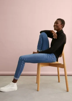 bonprix bonprix Jeggings de talle medio Azul desgastado Online