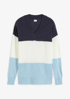 bonprix bonprix Jersey Blanco lana/azul marino/topacio de rayas Discount