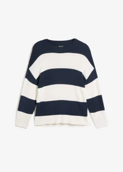 bonprix bonprix Jersey azul marino/blanco lana con rayas Sale
