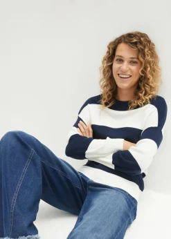 bonprix bonprix Jersey azul marino/blanco lana con rayas Sale