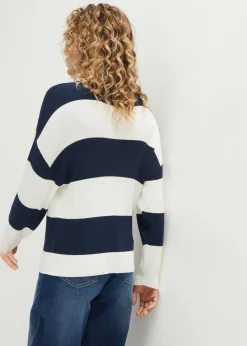 bonprix bonprix Jersey azul marino/blanco lana con rayas Sale