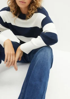 bonprix bonprix Jersey azul marino/blanco lana con rayas Sale