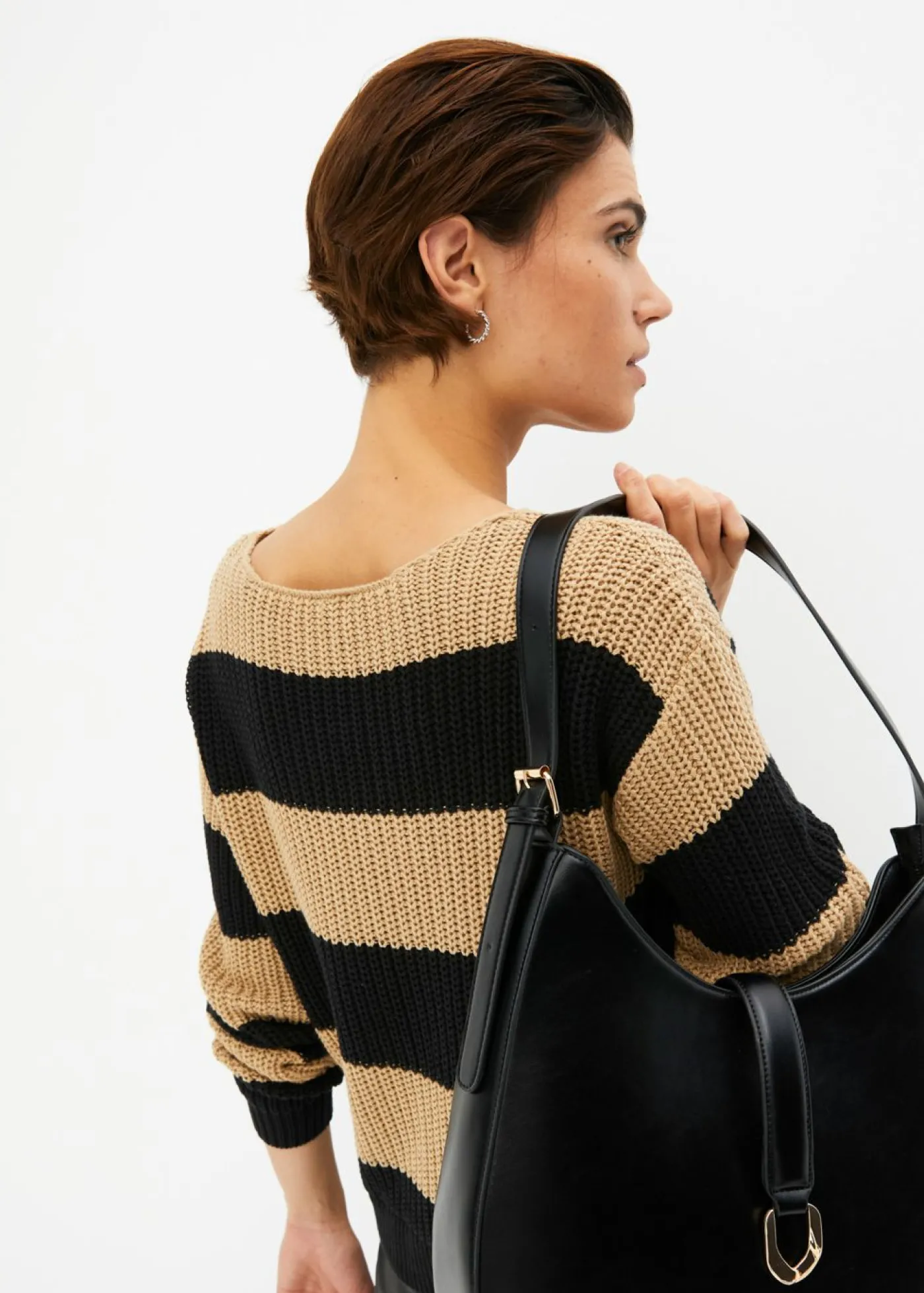 bonprix bonprix Jersey beige nuevo/negro con rayas Clearance