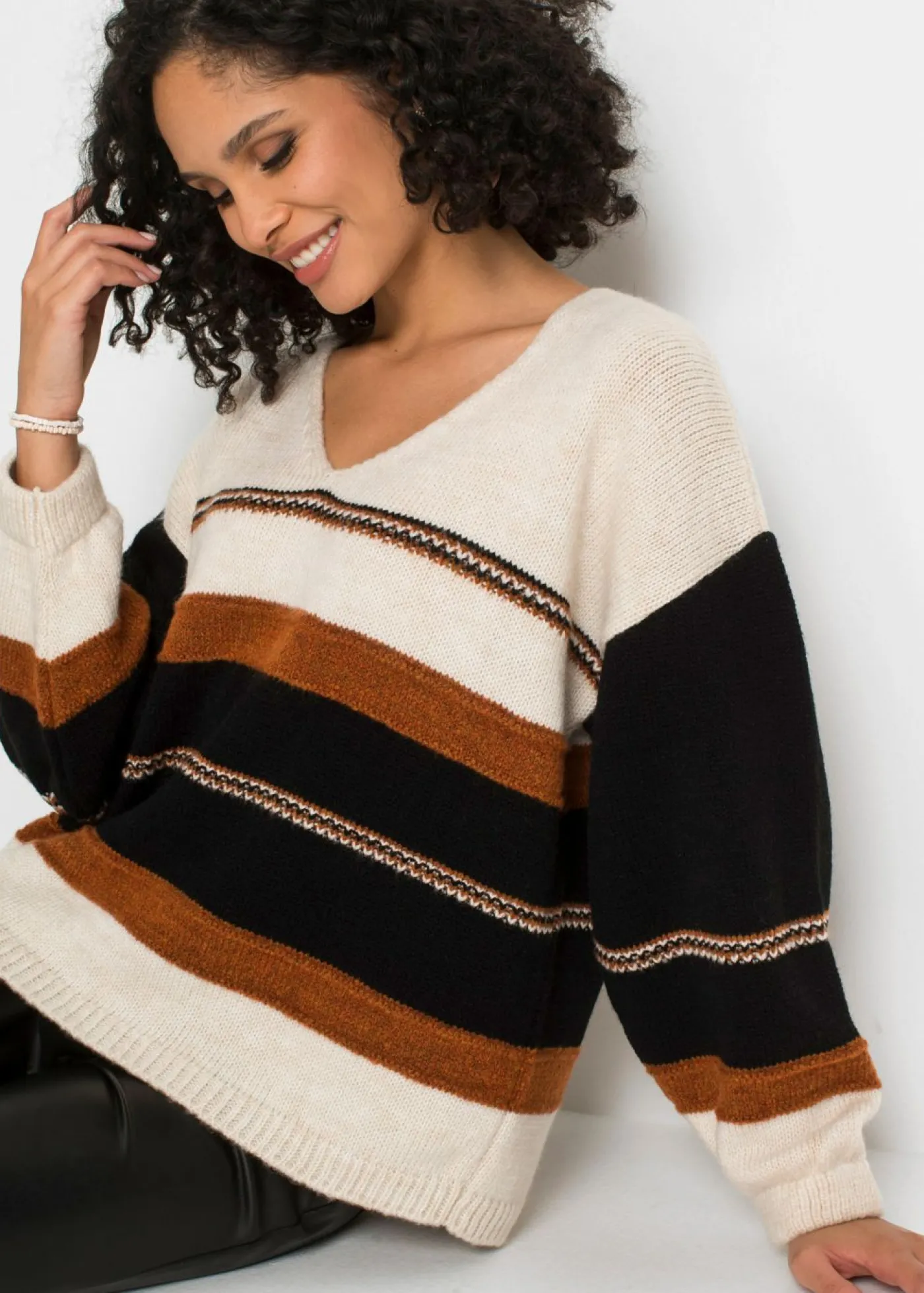 bonprix bonprix Jersey Crema-marrón de rayas Outlet