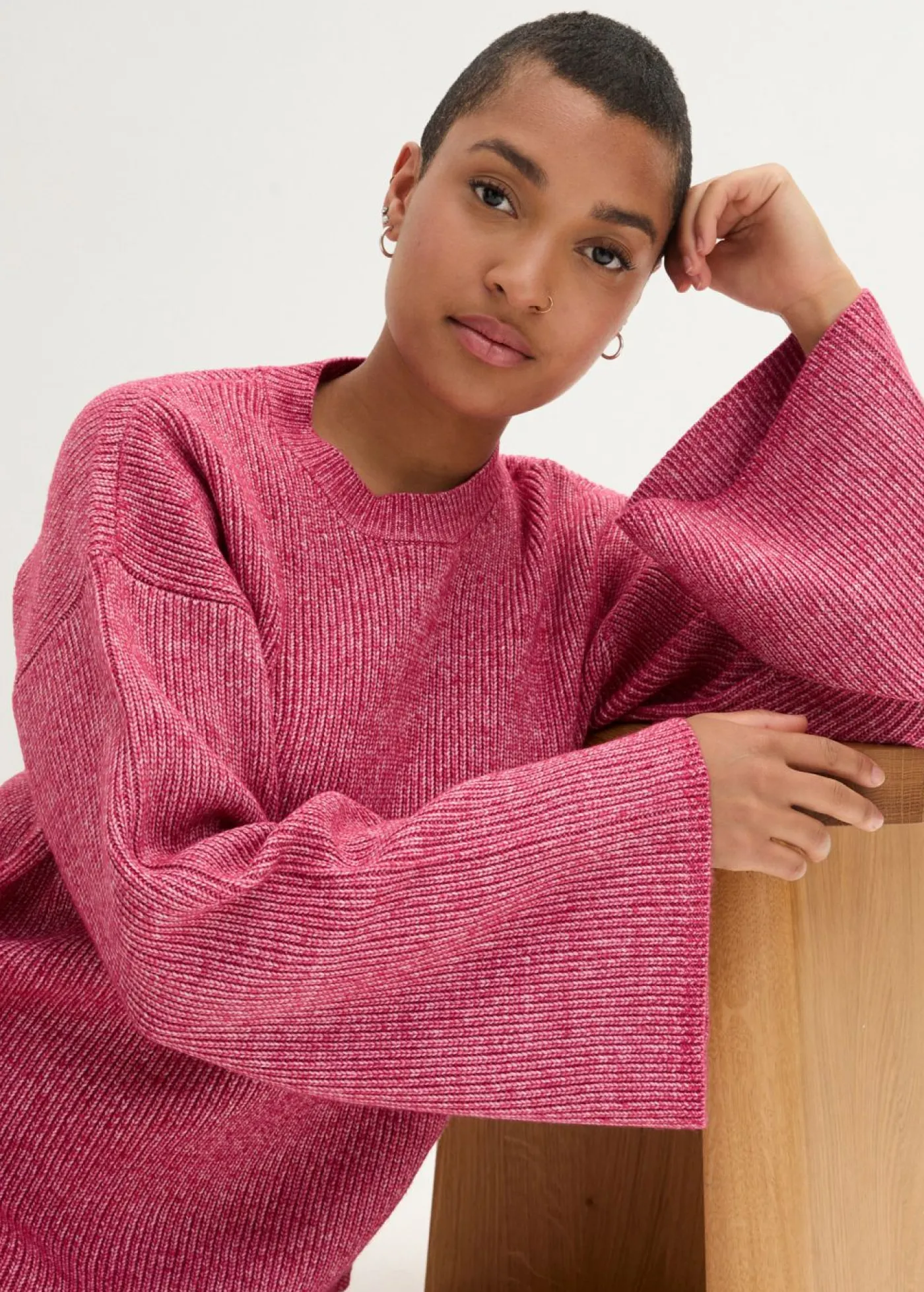 bonprix bonprix Jersey boxy rojo sangría-blanco lana moteado Sale