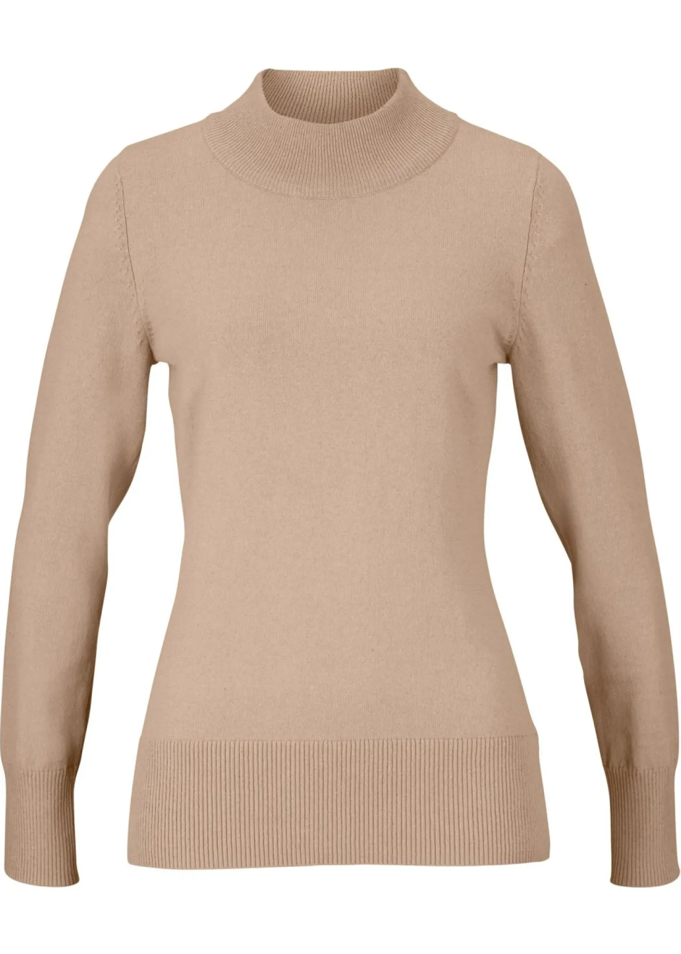 bonprix bonprix Jersey básico de punto fino con cuello alto y algodón reciclado Beige Outlet