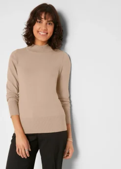 bonprix bonprix Jersey básico de punto fino con cuello alto y algodón reciclado Beige Outlet