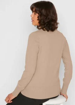 bonprix bonprix Jersey básico de punto fino con cuello alto y algodón reciclado Beige Outlet
