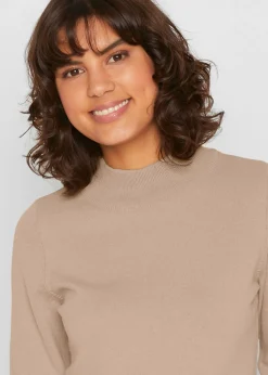 bonprix bonprix Jersey básico de punto fino con cuello alto y algodón reciclado Beige Outlet